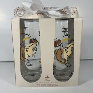 Disney Princess Hand Painted Tall Glasses New Set Of 2 Giftable